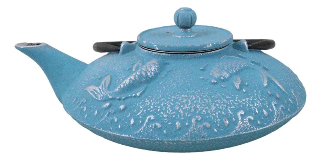 Turquoise Blue Auspicious Koi Fishes Cast Iron Tetsubin Teapot With Enamel Liner | eBay