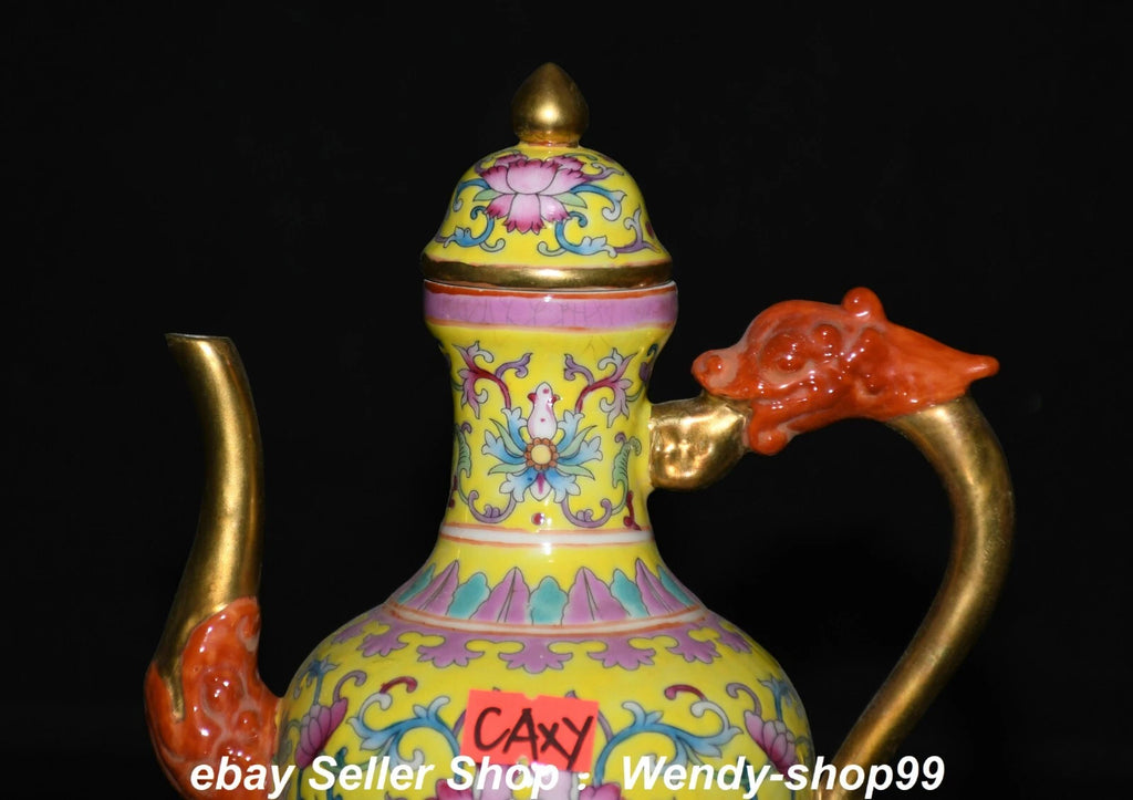7" Qianlong Enamel Color Porcelain Gilt Dragon Beast Flower Wine Pot Teapot