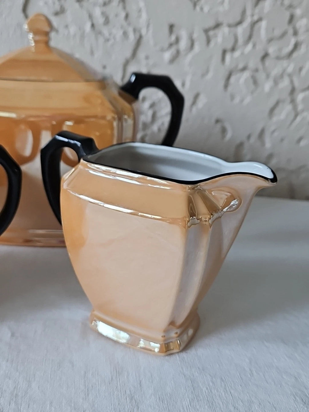 Vintage G E Germany Teapot Creamer Sugar Bowl Serving Set Lustreware READ