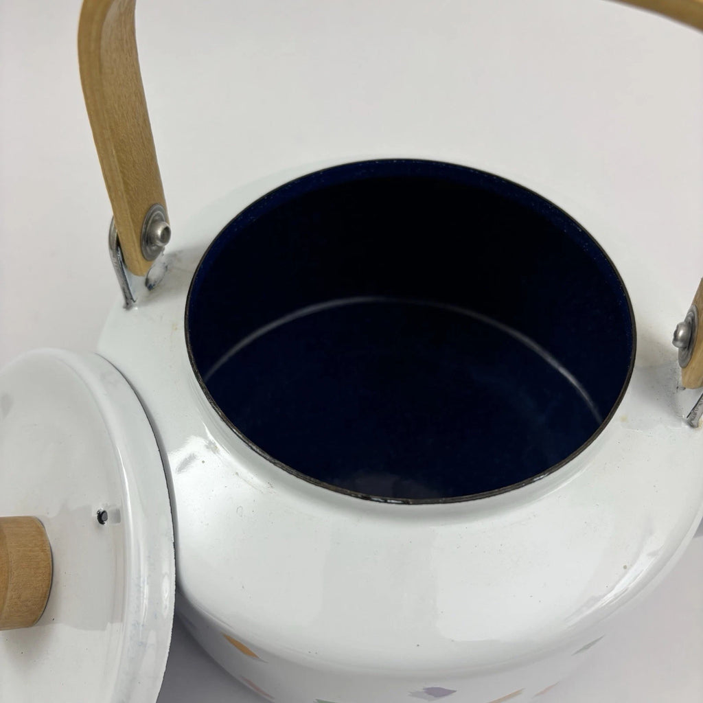Vintage Enamel Teapot 90’s Confetti Design Wooden Handle Great Condition | eBay