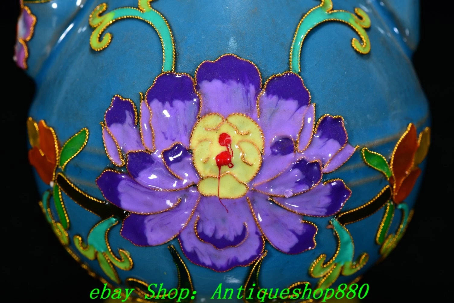 Old Dynasty Ru Kiln Porcelain Cloisonne Enamel Filigree Flower Teapot Teakettle