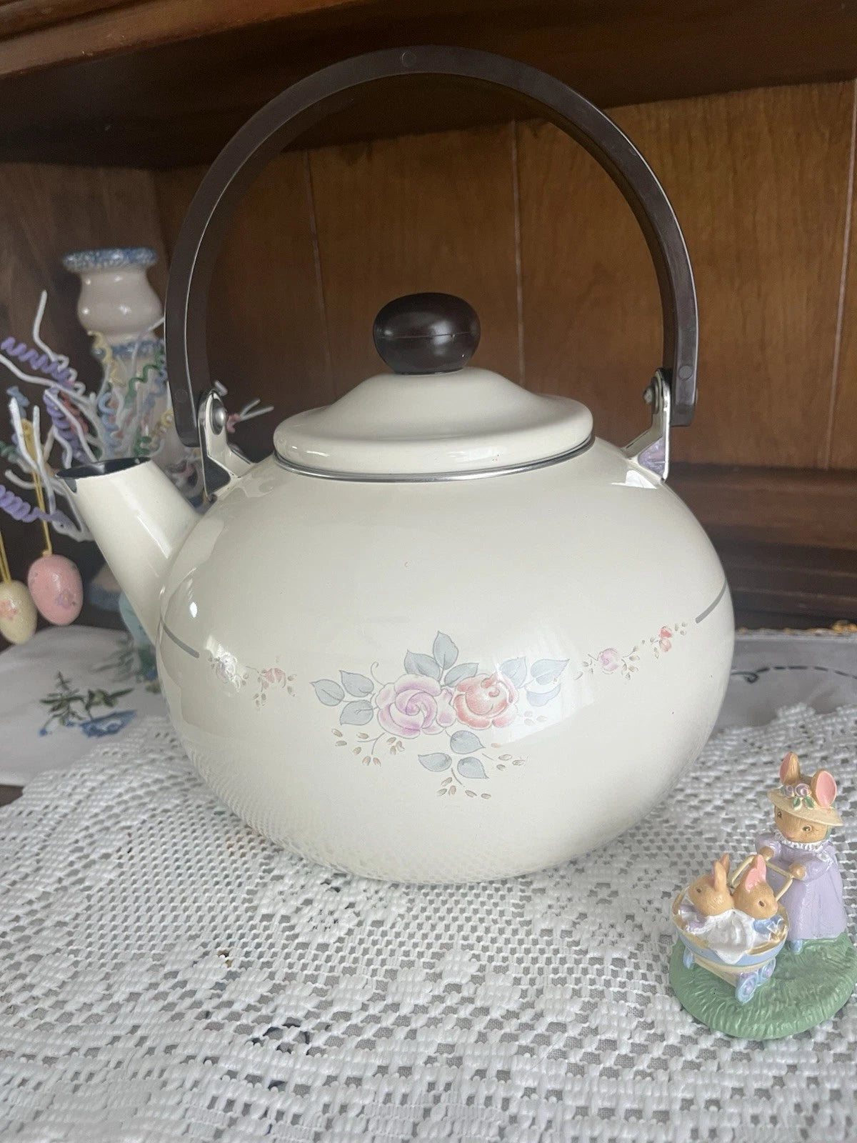 Vintage Cottage Rose Metal Enamel Tea Pot/ Kettle Floral Shabby “Pfaltzgraff” | eBay