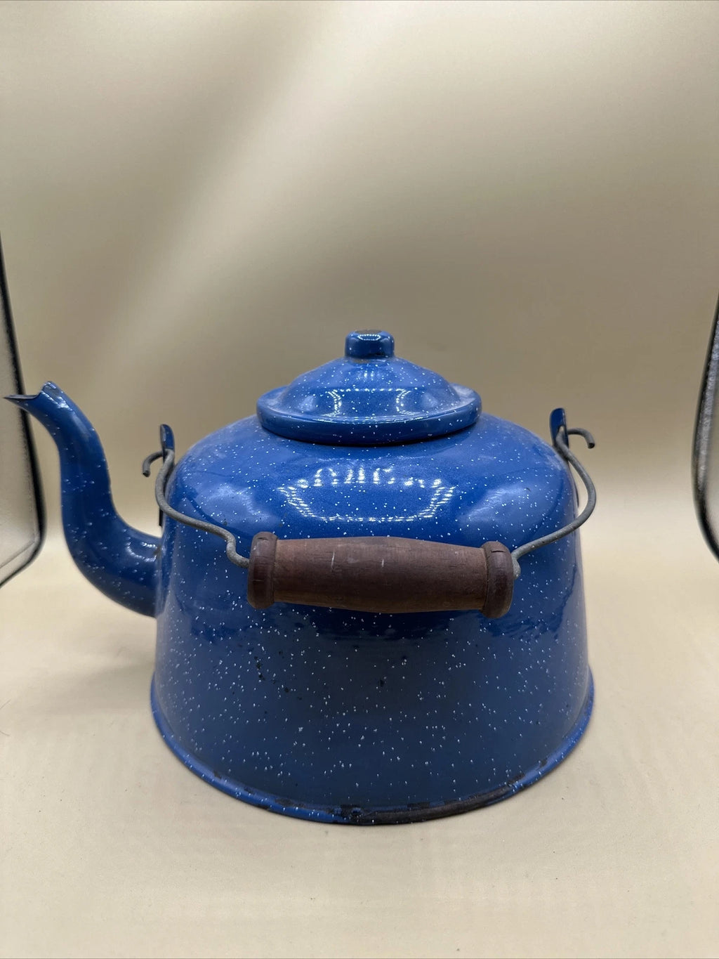 Vintage Tea Pot Teapot Blue and White Speckled Enamelware Tea Pot Tea Kettle Woo | eBay