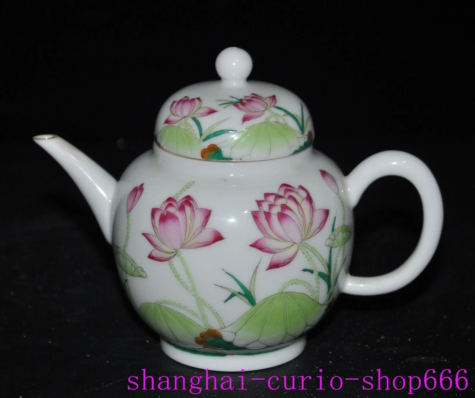 5.6"Qing Dynasty Qianlong enamel porcelain flowers text Tea set Teapot statue