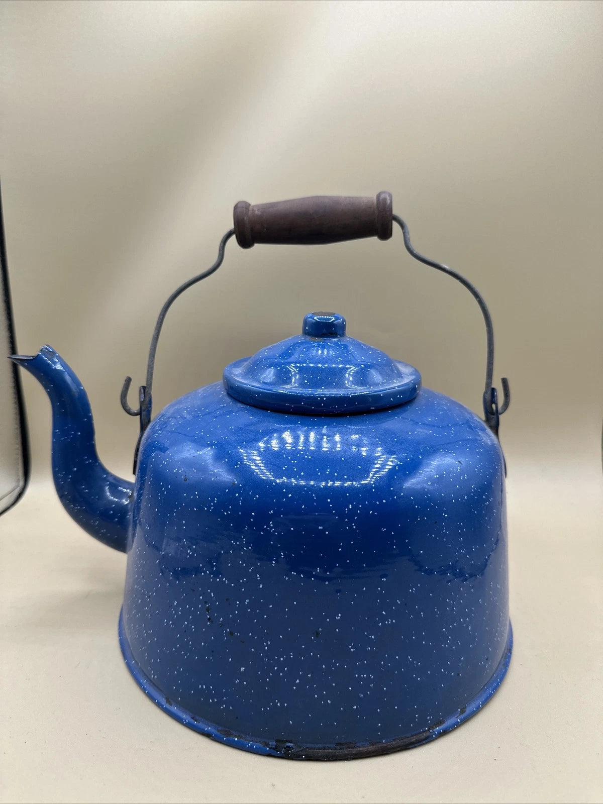 Vintage Tea Pot Teapot Blue and White Speckled Enamelware Tea Pot Tea Kettle Woo | eBay