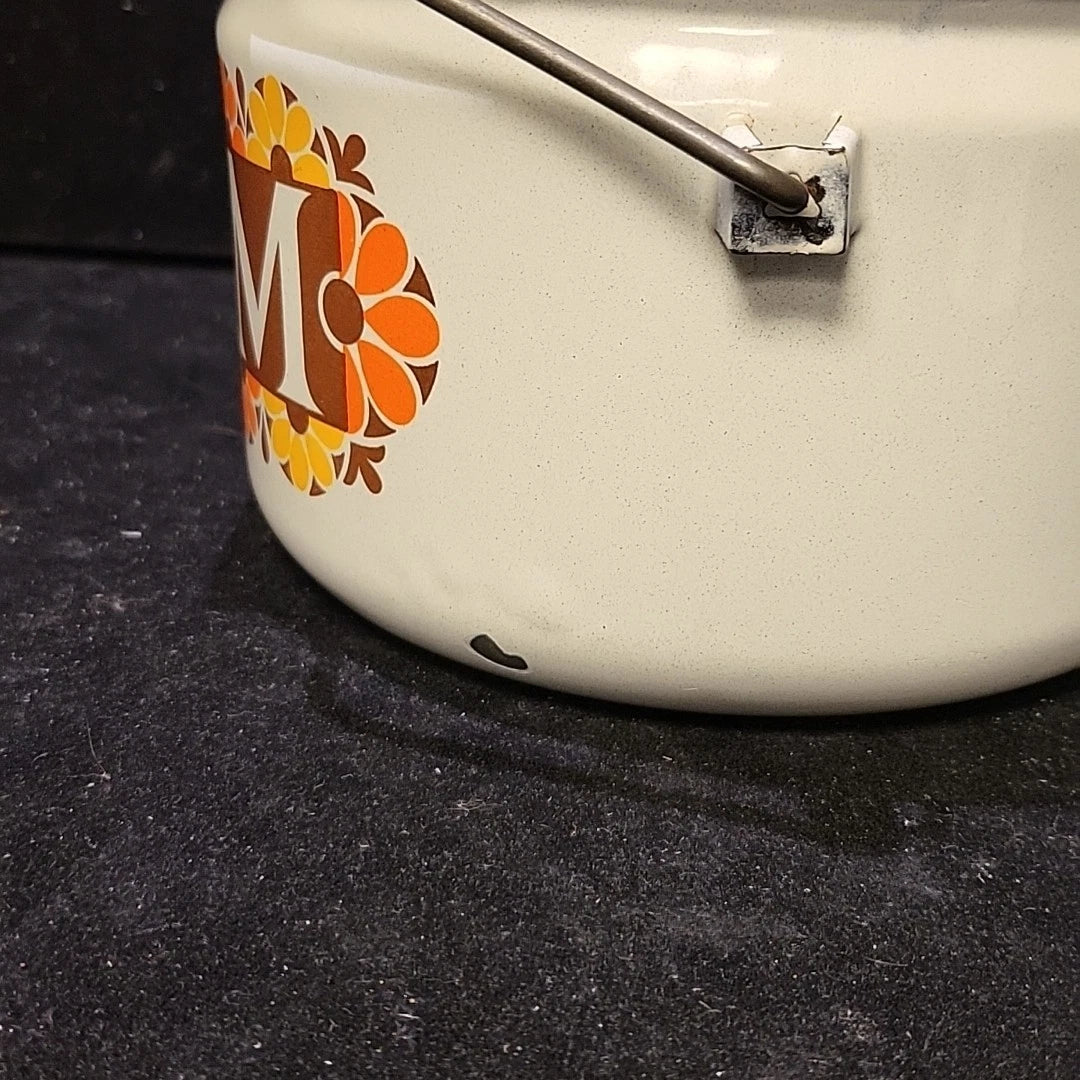 Vintage Enamelware White Teapot Tea Kettle MOM 70's Mother's Day Ideas