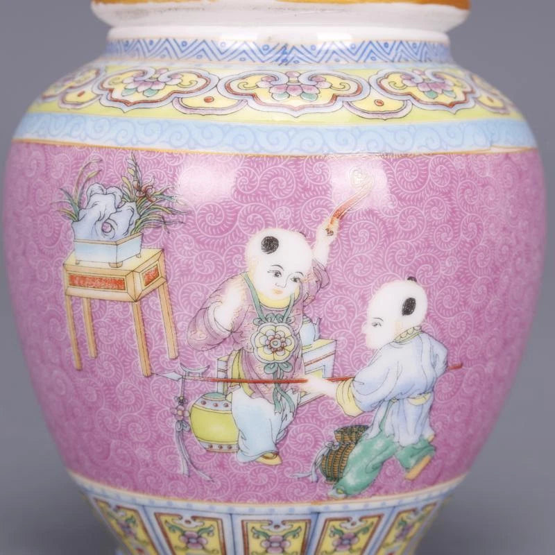 4.3" Chinese Qing Colour Enamels Porcelain Child Have Fun Caddy Tea Pot