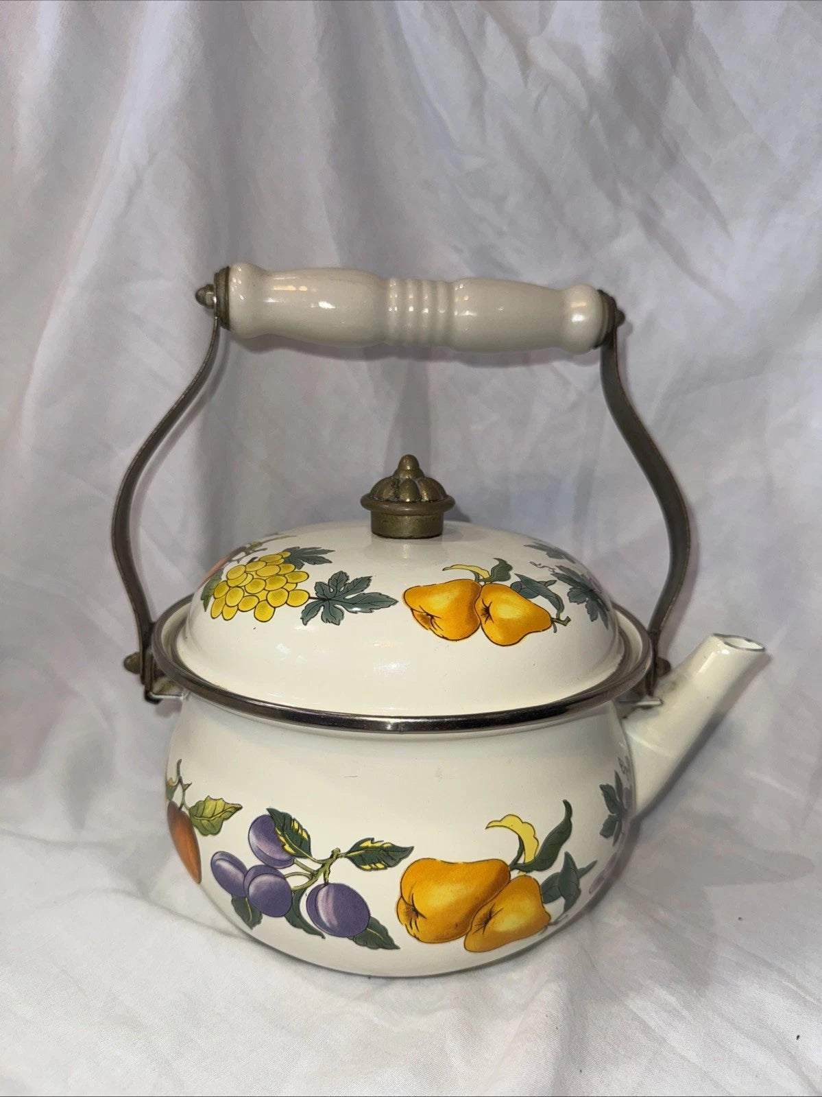 Vintage Tabletops Unlimited Ceramic Tea Kettle Grapes Ivy Ceramic Porcelain