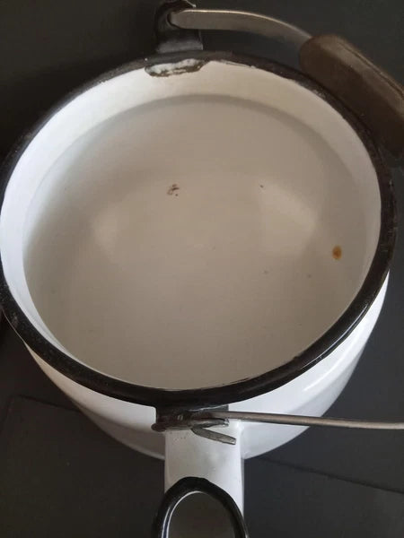 Vintage White Enamelware Tea Kettle Teapot/ Black Trim