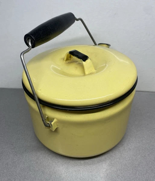 Vintage Yellow & Black Enamel Ware Teapot
