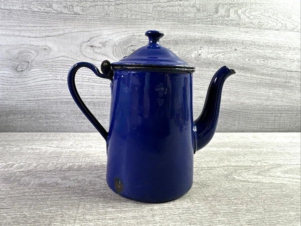 Vintage Chipped Enamel Tea Pot Blue Made In Austria H & C Double Headed Eagle