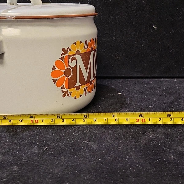 Vintage Enamelware White Teapot Tea Kettle MOM 70's Mother's Day Ideas