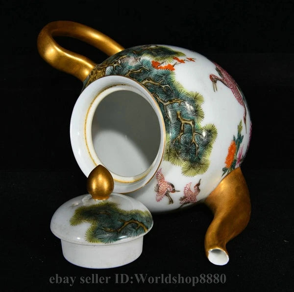 6.4"Yongzheng Marked Enamel Porcelain Gilt Flower Birds Tree Pattern Wine Teapot