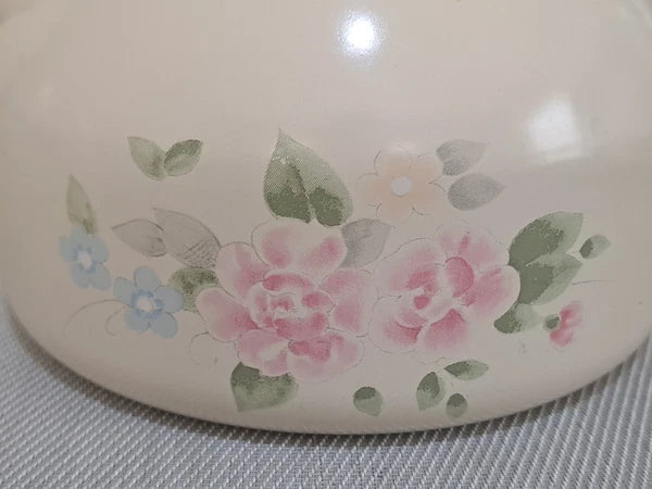 Vtg Pfaltzgraff Tea Rose Pink Floral Metal Enamel Tea Kettle Teapot