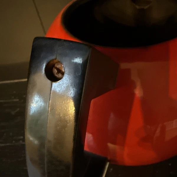 Vintage Red Enamel Tea Kettle Copco Tea Pot Black Handle MCM