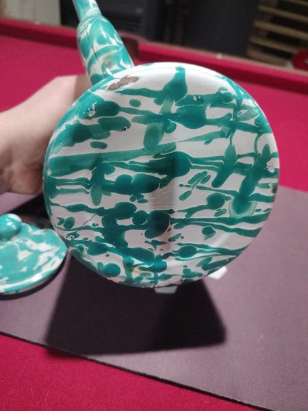 Vintage Aqua Blue/Green Swirl Enamel Tea Coffee Pot