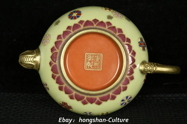 Old Qing Enamel Colour Porcelain Gold Foo Fu Dog Lion Elephant Teapot Teakettle