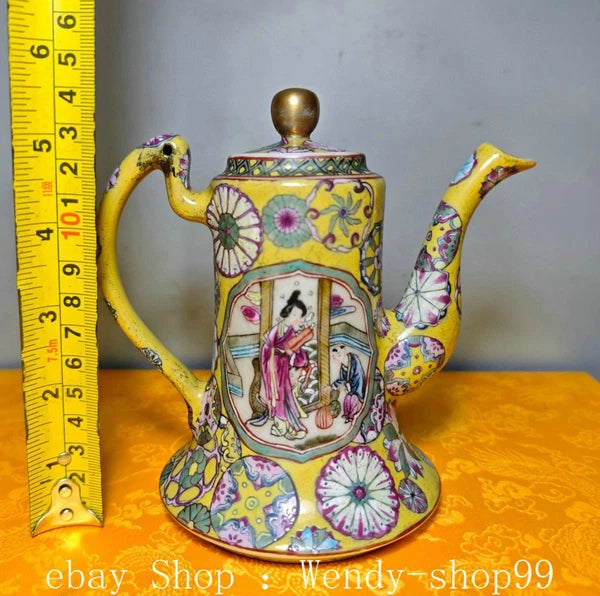 5" Guangxu Dynasty Enamel Colour Porcelain Character Stories Wine Tea Pot Flagon