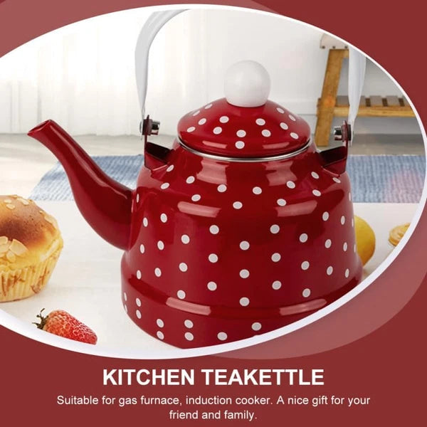 Enamel Tea Kettle - Stovetop Teapot with Handle, 1.1 Quart Fast Heating Hot Wate