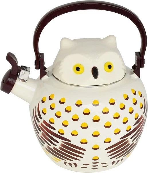 Whistling Hooting Teapot Owl Bird Tea Kettle Stove Top Pot Porcelain