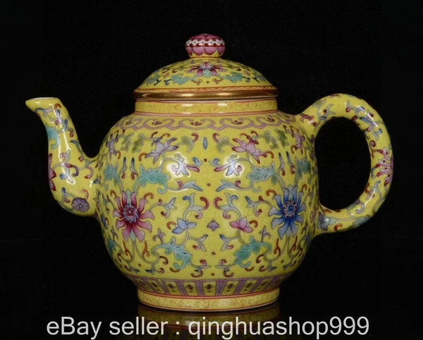 6.8" Yongzheng Marked Chinese Enamel Porcelain Flower Leaf Pattern Wine Tea Pot