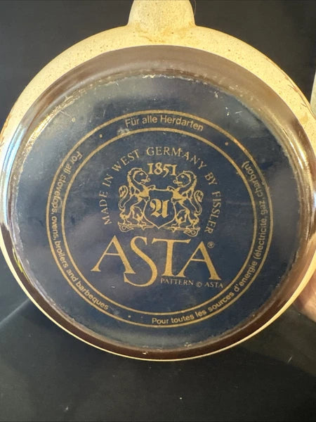 Vtg 80s ASTA Enamelware Tea Kettle Teapot Floral w/ Wood Brass Handle Germany