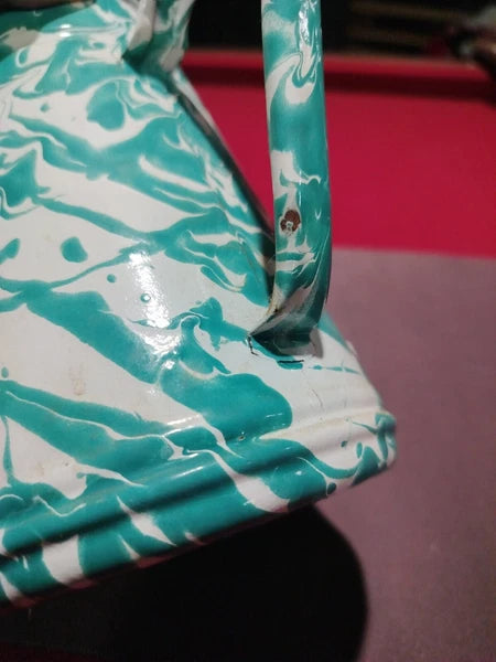 Vintage Aqua Blue/Green Swirl Enamel Tea Coffee Pot