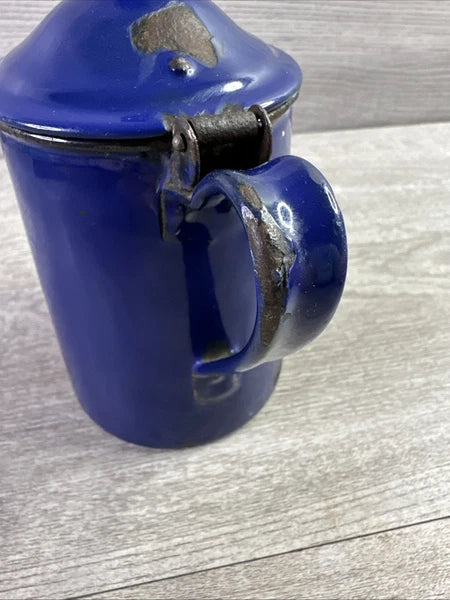 Vintage Chipped Enamel Tea Pot Blue Made In Austria H & C Double Headed Eagle