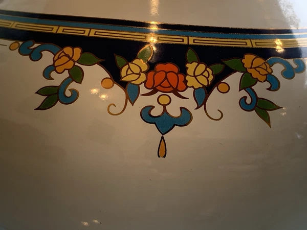 Vintage Lincoware Off White Enamel Metal Flower Motif Teapot Kettle Brass Handle