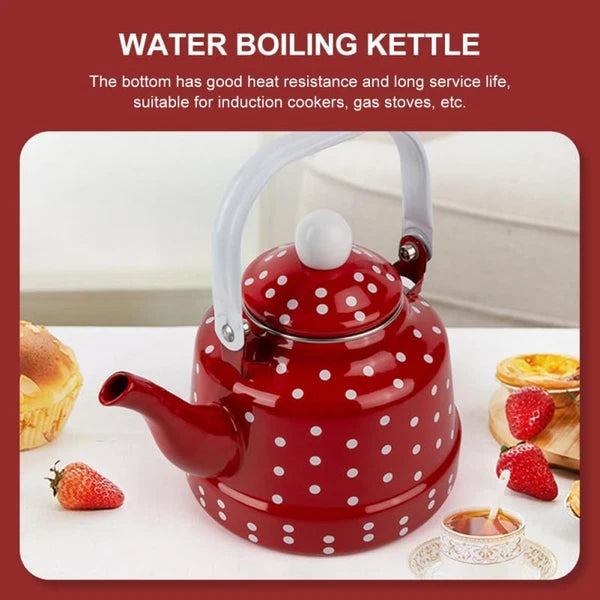 Enamel Tea Kettle - Stovetop Teapot with Handle, 1.1 Quart Fast Heating Hot Wate