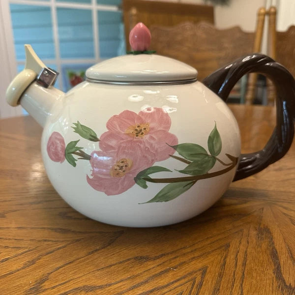 Franciscan Desert Rose Enameled Steel Tea Kettle Stovetop Teapot & Lid Vintage