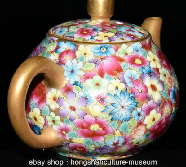 5.2" Old Chinese Qianlong Marked Enamel Porcelain Flower Grape Teapot