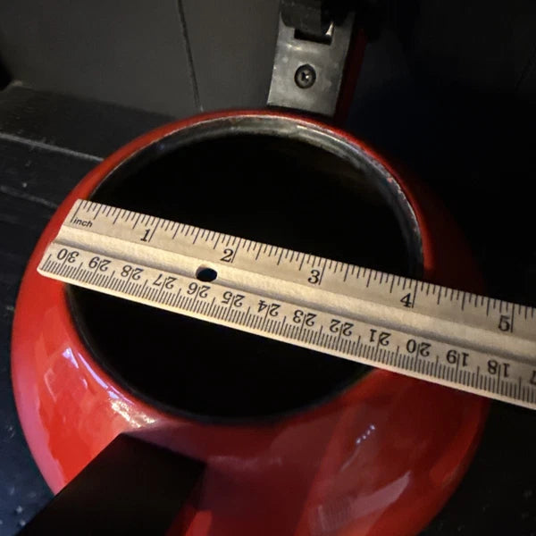 Vintage Red Enamel Tea Kettle Copco Tea Pot Black Handle MCM
