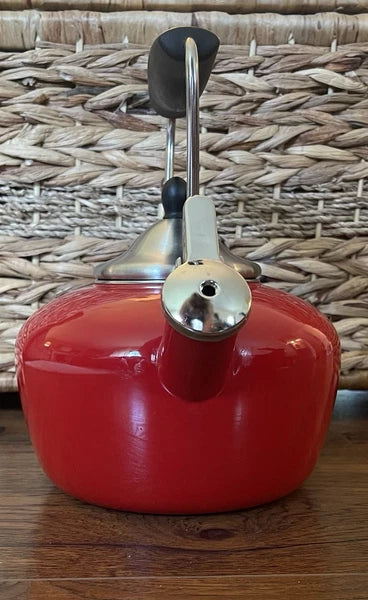 Vintage Chantal Classic Whistling Tea Kettle Teapot RED Enamel Black Handle