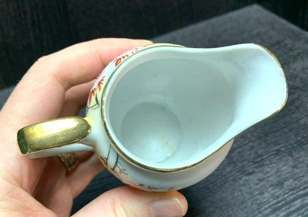 VTG JAPANESE FLORAL TEA COFFEE POT / SUGAR / CREAMER Enamel Detail, Gold Trim