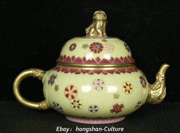 Old Qing Enamel Colour Porcelain Gold Foo Fu Dog Lion Elephant Teapot Teakettle