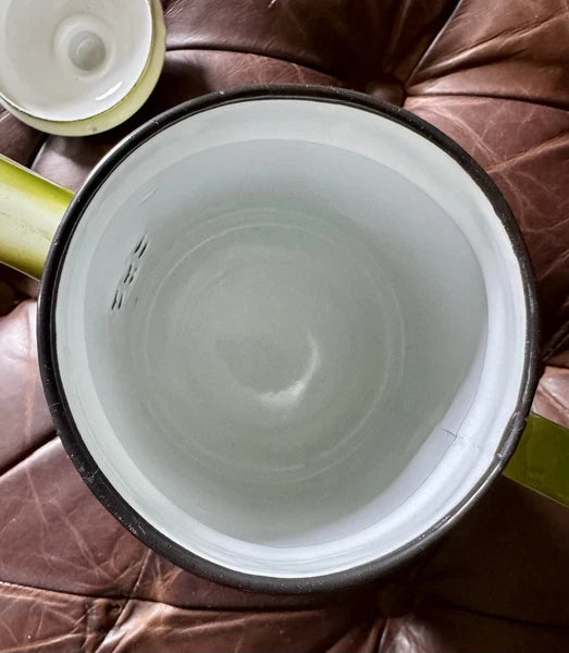 Vintage 1960s Enamelware Graniteware Coffee/Tea Pot 7 1/2" + 12" Bowl FRUIT