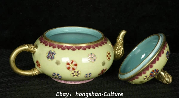 Old Qing Enamel Colour Porcelain Gold Foo Fu Dog Lion Elephant Teapot Teakettle