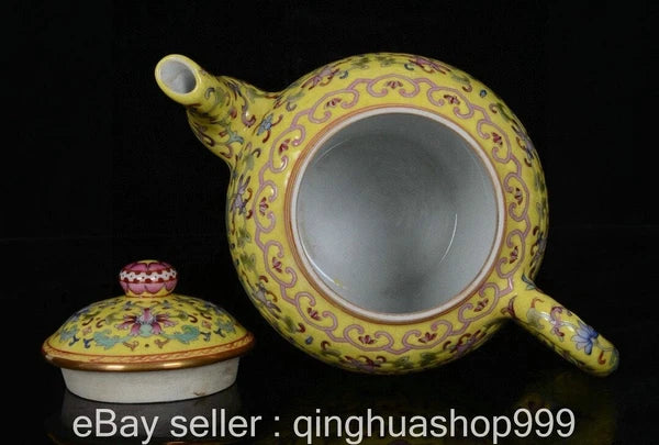 6.8" Yongzheng Marked Chinese Enamel Porcelain Flower Leaf Pattern Wine Tea Pot