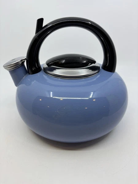 Whistling Tea Kettle Light Blue Enamel Teapot 2 Qt.