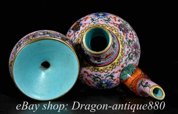 7.8" Qing Qianlong Marked Enamel Colour Porcelain Flower Wine Tea Pot Flagon