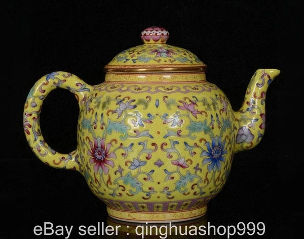 6.8" Yongzheng Marked Chinese Enamel Porcelain Flower Leaf Pattern Wine Tea Pot