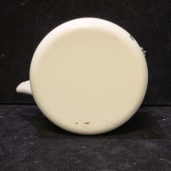 Vintage Enamelware White Teapot Tea Kettle MOM 70's Mother's Day Ideas