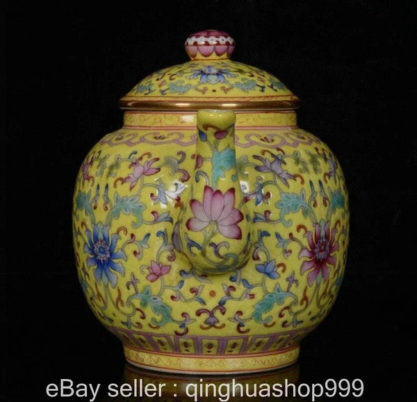 6.8" Yongzheng Marked Chinese Enamel Porcelain Flower Leaf Pattern Wine Tea Pot