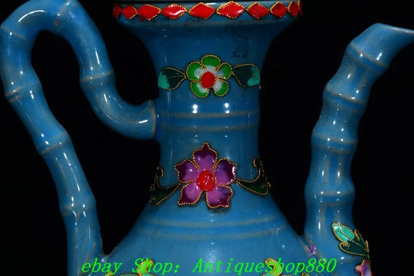 Old Dynasty Ru Kiln Porcelain Cloisonne Enamel Filigree Flower Teapot Teakettle