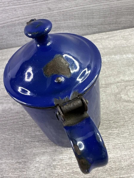 Vintage Chipped Enamel Tea Pot Blue Made In Austria H & C Double Headed Eagle