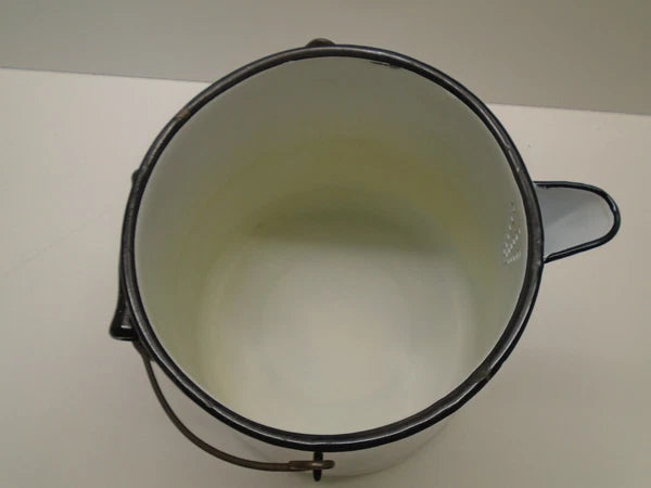 Vintage White Enamel Enamelware Cowboy Kettle/Coffee Tea Pot 12" Tall Lid  # C