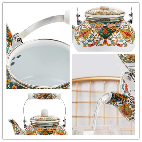 2.6 Quart Enamel Tea Kettle Stovetop, Vintage Anti Rust Teapot Enameled Teake...
