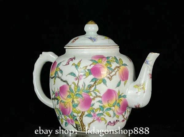 6" Old Chinese Yongzheng Enamel Porcelain Gild Fu Shou Tea Kettle Pot Cup Set