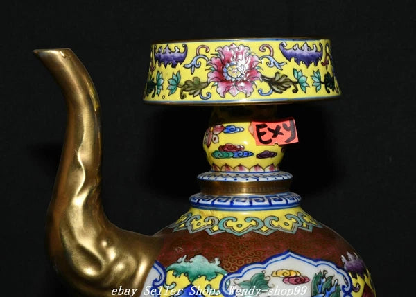 8" Qianlong Colour Enamel Porcelain Gilt Dragon Qilin Lotus Wine Tea Pot Flagon